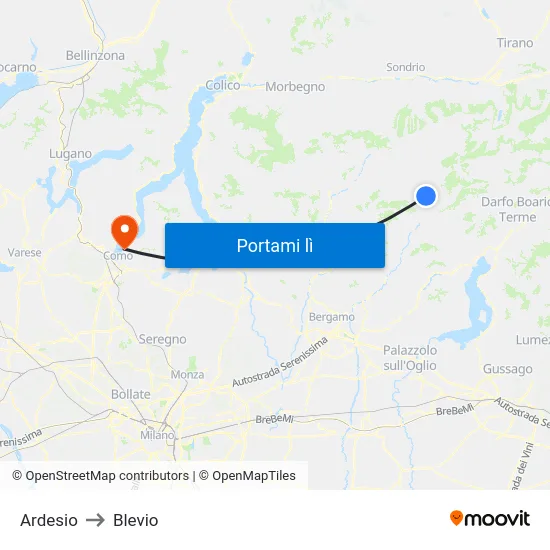 Ardesio to Blevio map