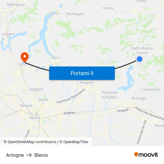 Artogne to Blevio map
