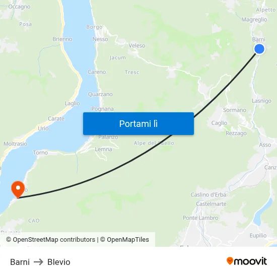 Barni to Blevio map