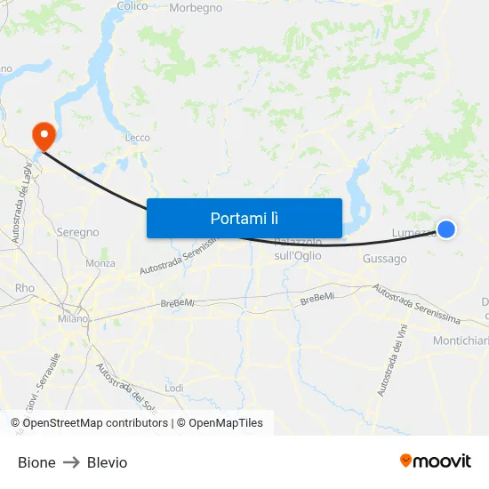 Bione to Blevio map