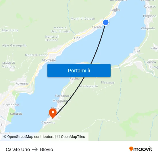 Carate Urio to Blevio map