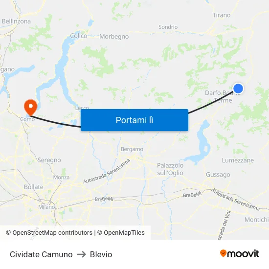 Cividate Camuno to Blevio map