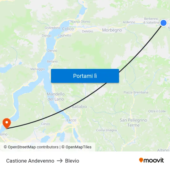 Castione Andevenno to Blevio map