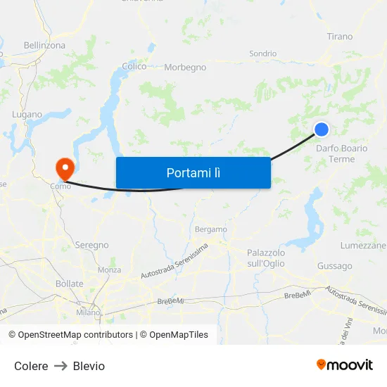 Colere to Blevio map