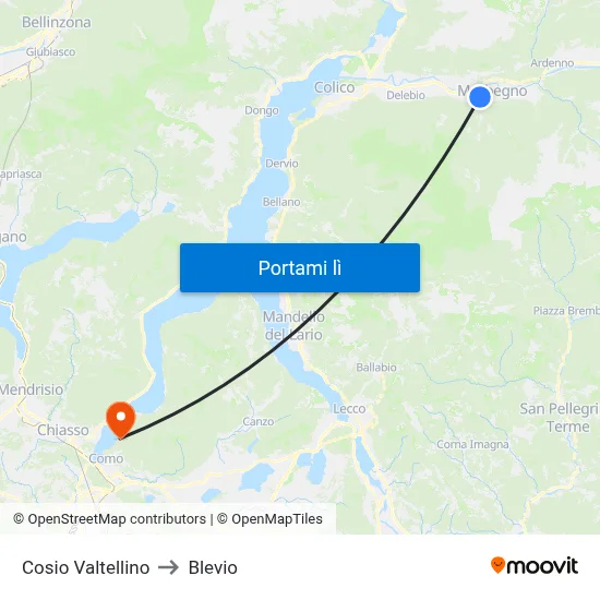 Cosio Valtellino to Blevio map