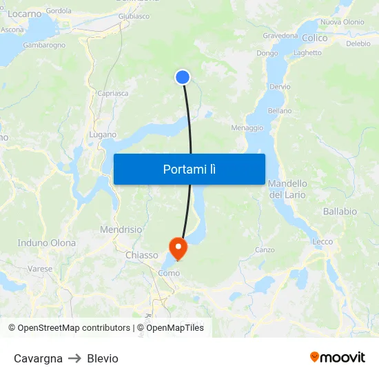 Cavargna to Blevio map
