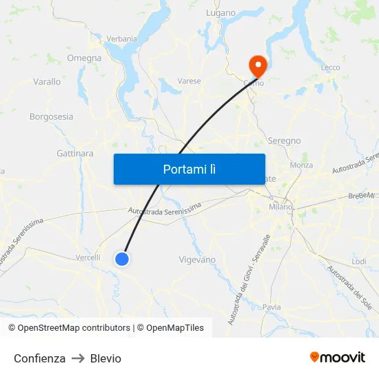 Confienza to Blevio map