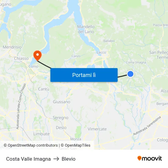 Costa Valle Imagna to Blevio map