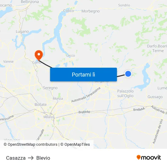 Casazza to Blevio map