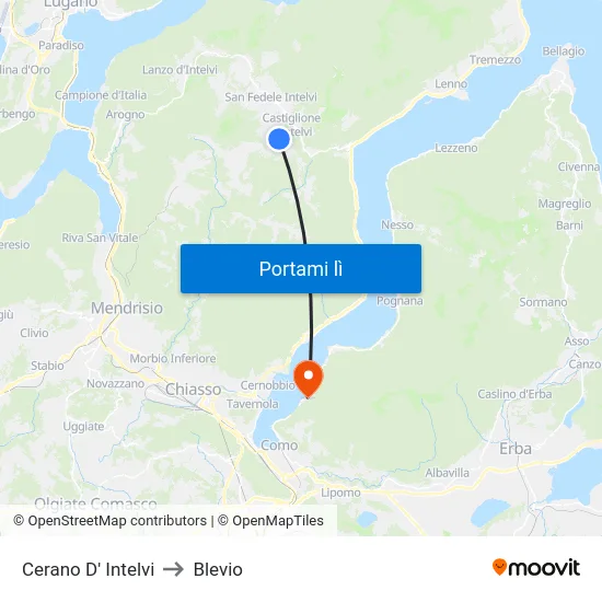 Cerano D' Intelvi to Blevio map