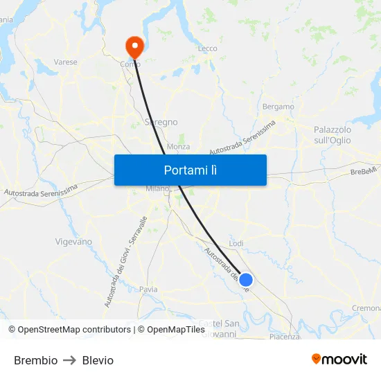 Brembio to Blevio map