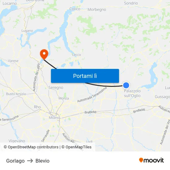 Gorlago to Blevio map