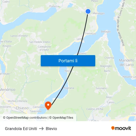 Grandola Ed Uniti to Blevio map