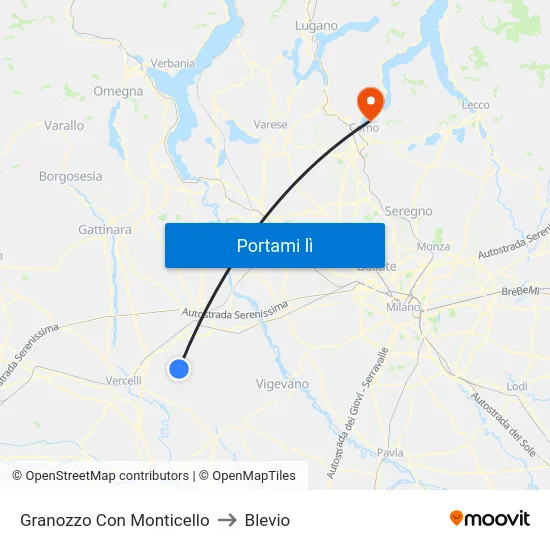 Granozzo Con Monticello to Blevio map