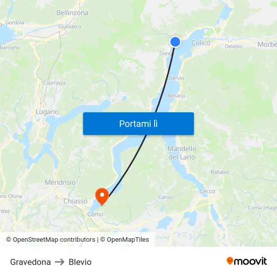 Gravedona to Blevio map