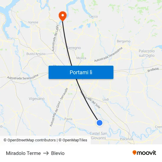 Miradolo Terme to Blevio map