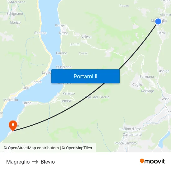 Magreglio to Blevio map