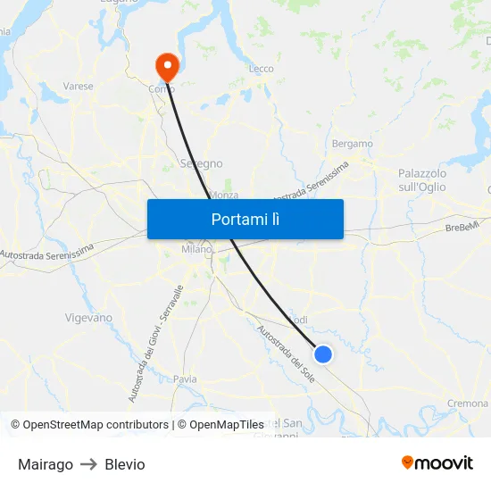 Mairago to Blevio map