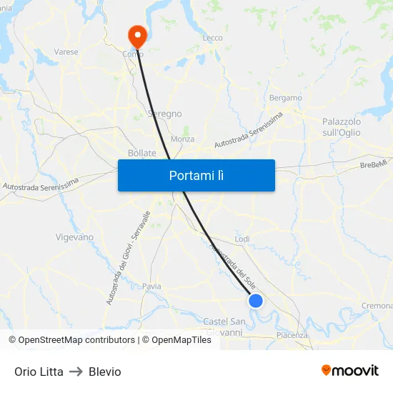 Orio Litta to Blevio map