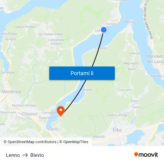 Lenno to Blevio map