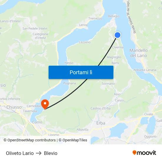 Oliveto Lario to Blevio map