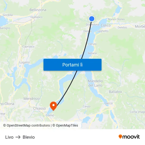 Livo to Blevio map