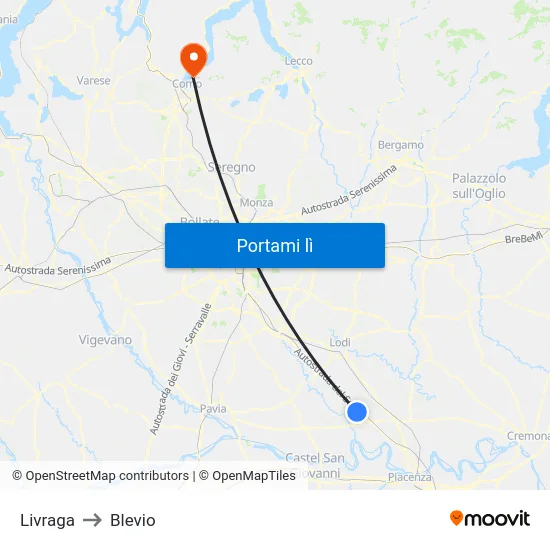 Livraga to Blevio map