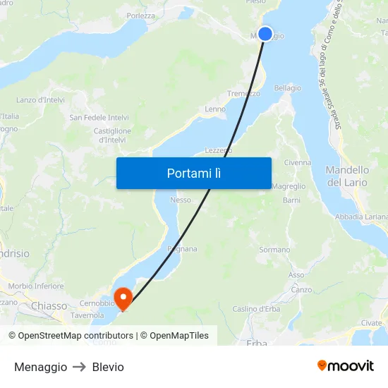 Menaggio to Blevio map