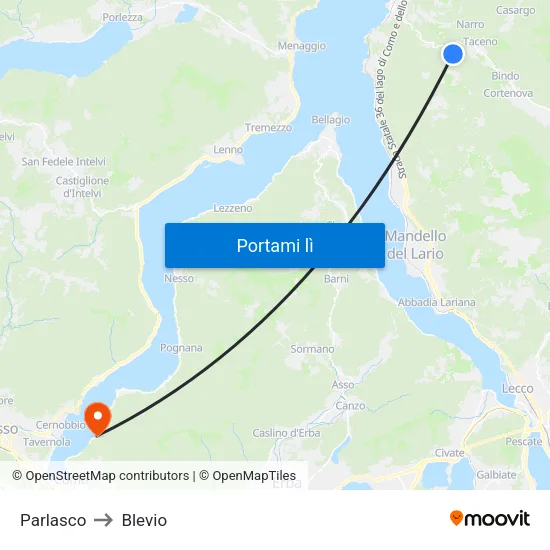 Parlasco to Blevio map
