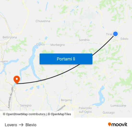 Lovero to Blevio map