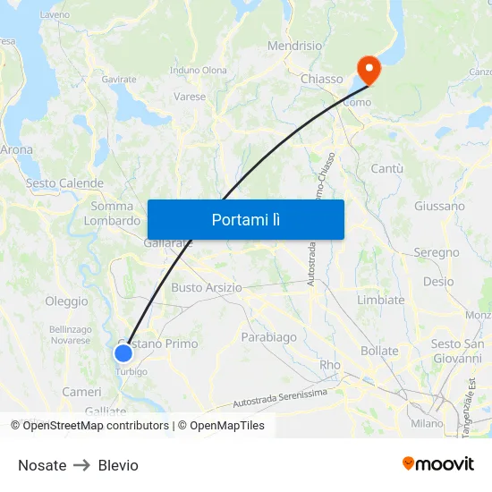 Nosate to Blevio map