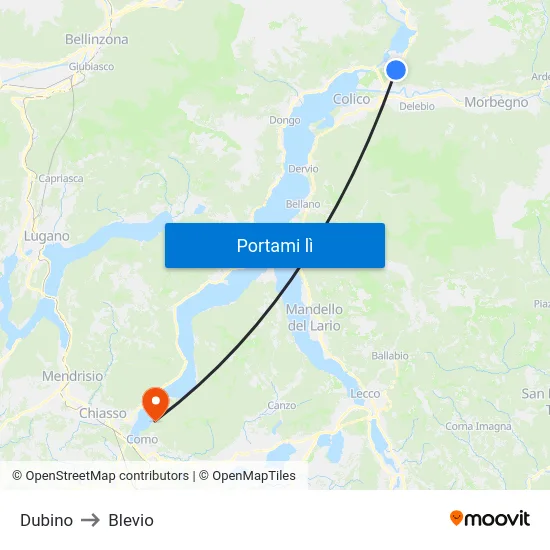 Dubino to Blevio map