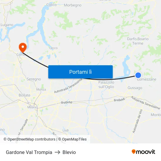 Gardone Val Trompia to Blevio map