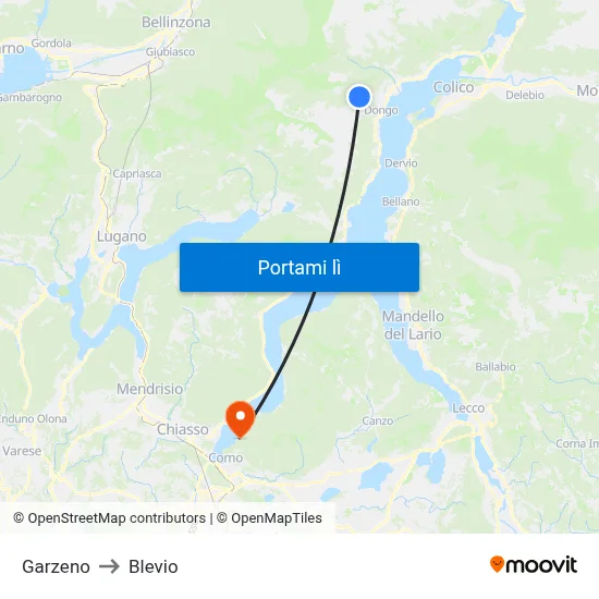Garzeno to Blevio map