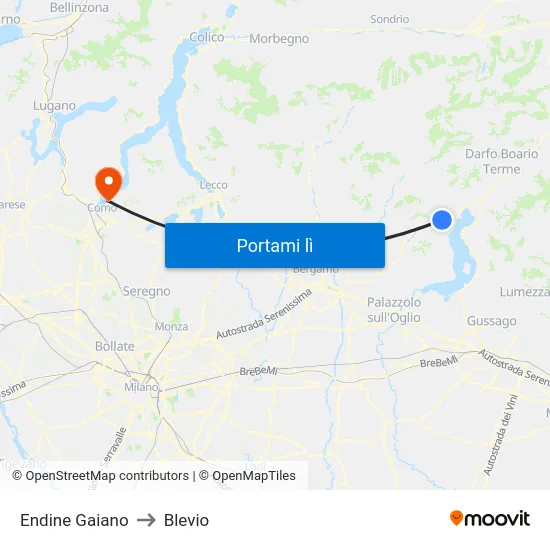 Endine Gaiano to Blevio map