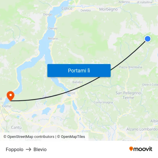 Foppolo to Blevio map
