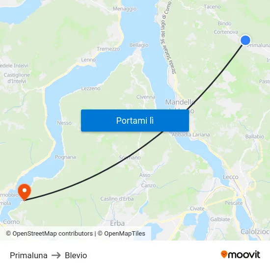 Primaluna to Blevio map