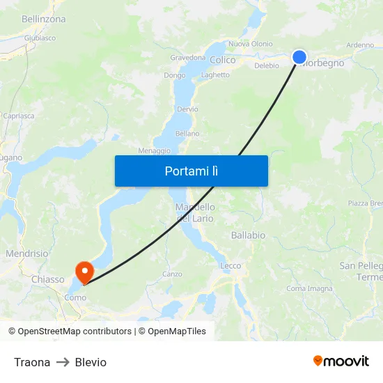 Traona to Blevio map