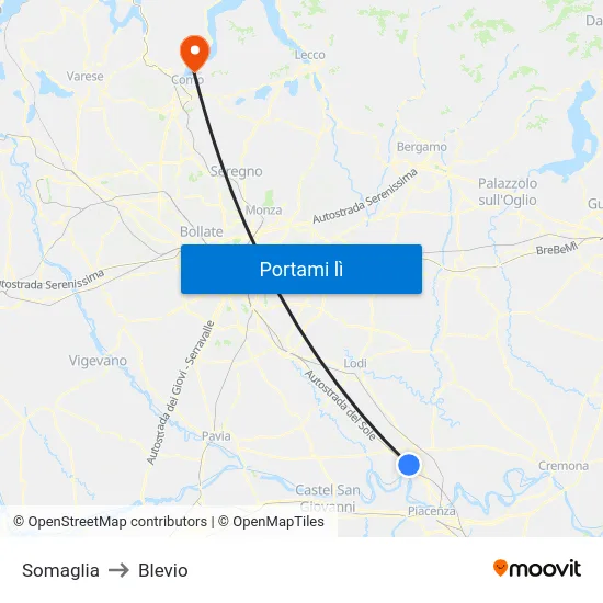 Somaglia to Blevio map