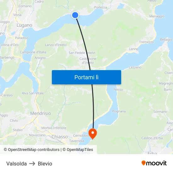Valsolda to Blevio map