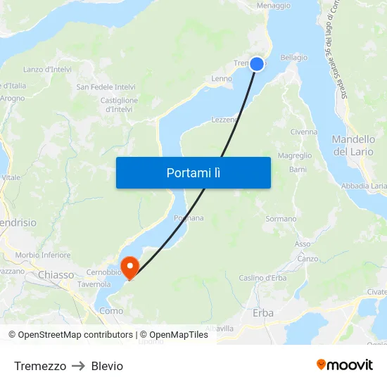 Tremezzo to Blevio map