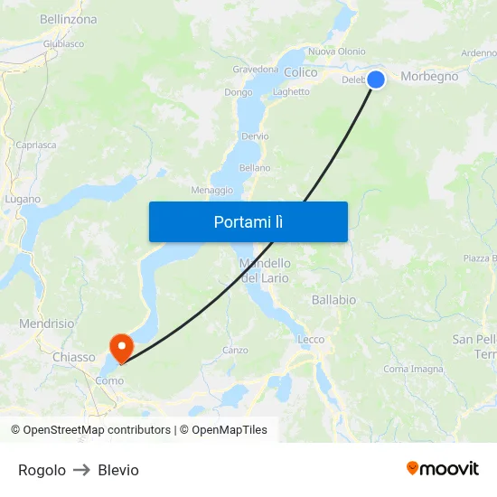 Rogolo to Blevio map