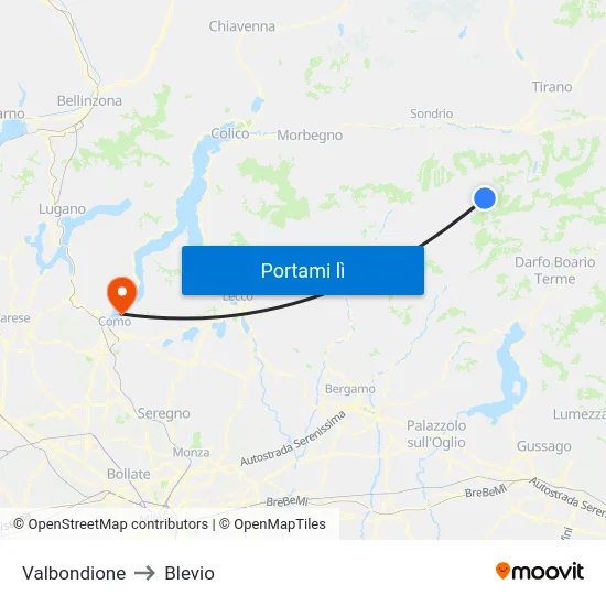 Valbondione to Blevio map