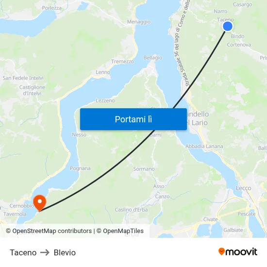Taceno to Blevio map