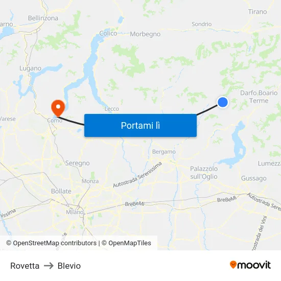 Rovetta to Blevio map