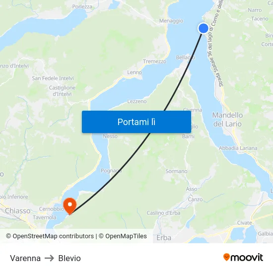 Varenna to Blevio map