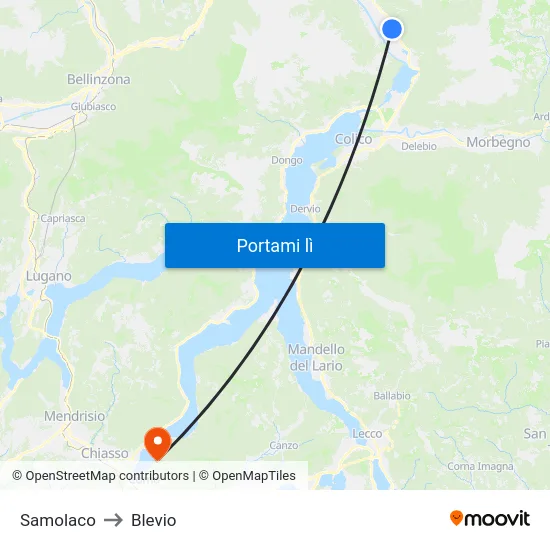 Samolaco to Blevio map