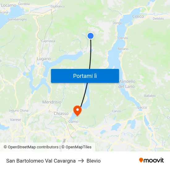 San Bartolomeo Val Cavargna to Blevio map