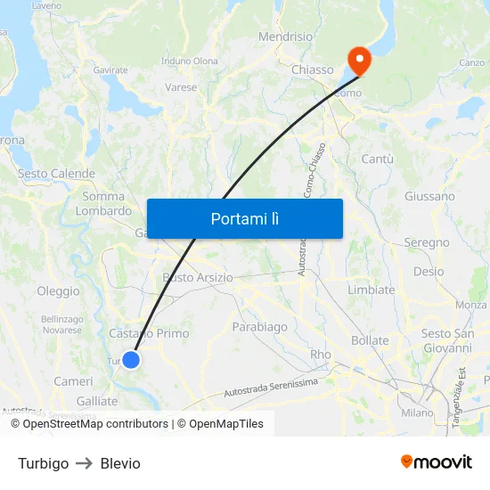 Turbigo to Blevio map