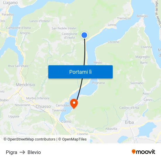 Pigra to Blevio map